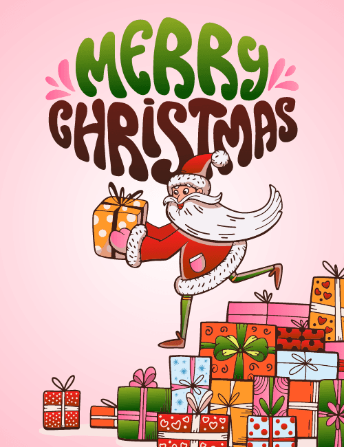 Funny Santa Running With Gifts Christmas Card – Cute Holiday Cartoon