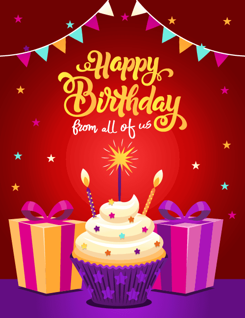 Happy Birthday from All of Us Cake & Gift Celebration Card