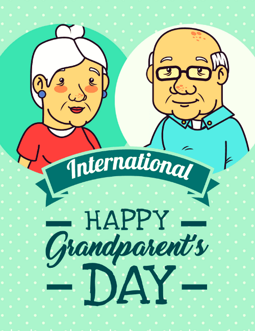 International Grandparents Day Card with Cartoon Portraits card preview