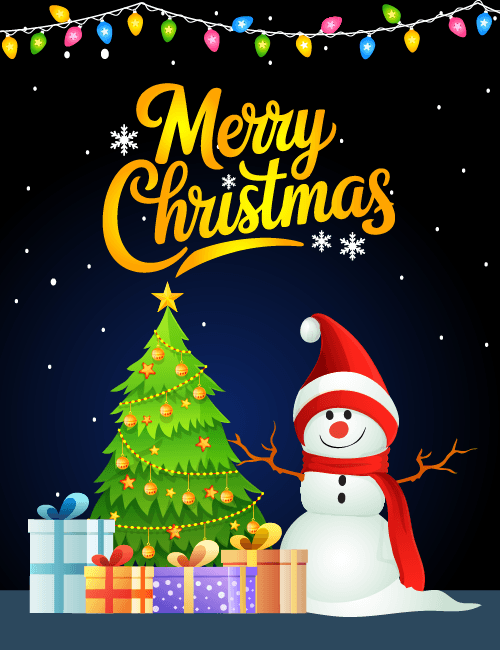 Snowman & Christmas Tree Holiday Card | Cute Family Christmas Greeting