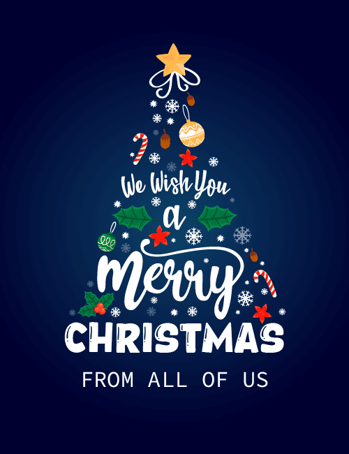 Modern Typography Christmas Tree Card – From All of Us