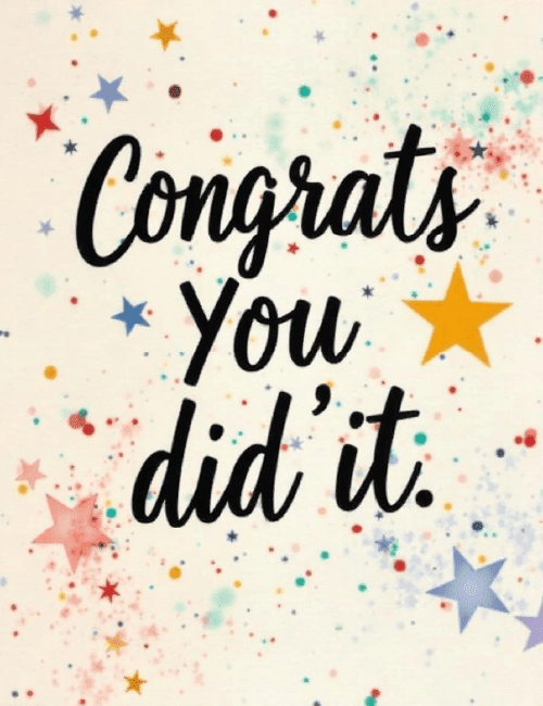 Office Congratulations Card – Confetti & Stars "You Did It" Design card preview