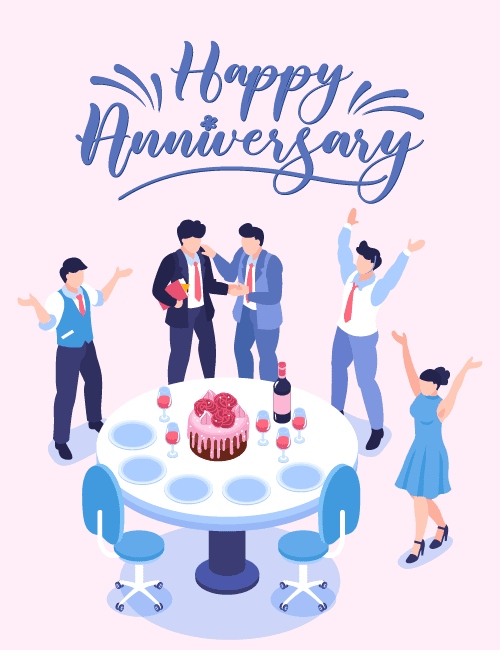 Office Work Anniversary Card – Team Party Celebration Scene card preview