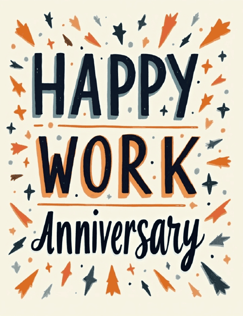 Office Work Anniversary Card – Starburst Celebration Design card preview
