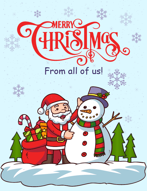 Santa & Snowman Christmas Card – Merry Christmas From All of Us