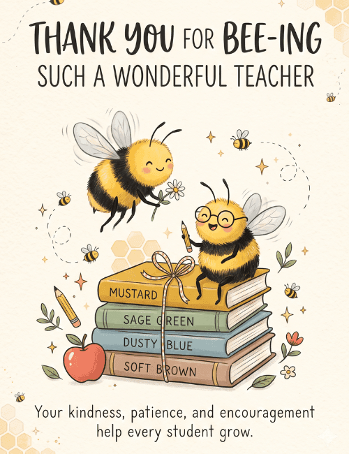 Thank You Wonderful Teacher Bee Card