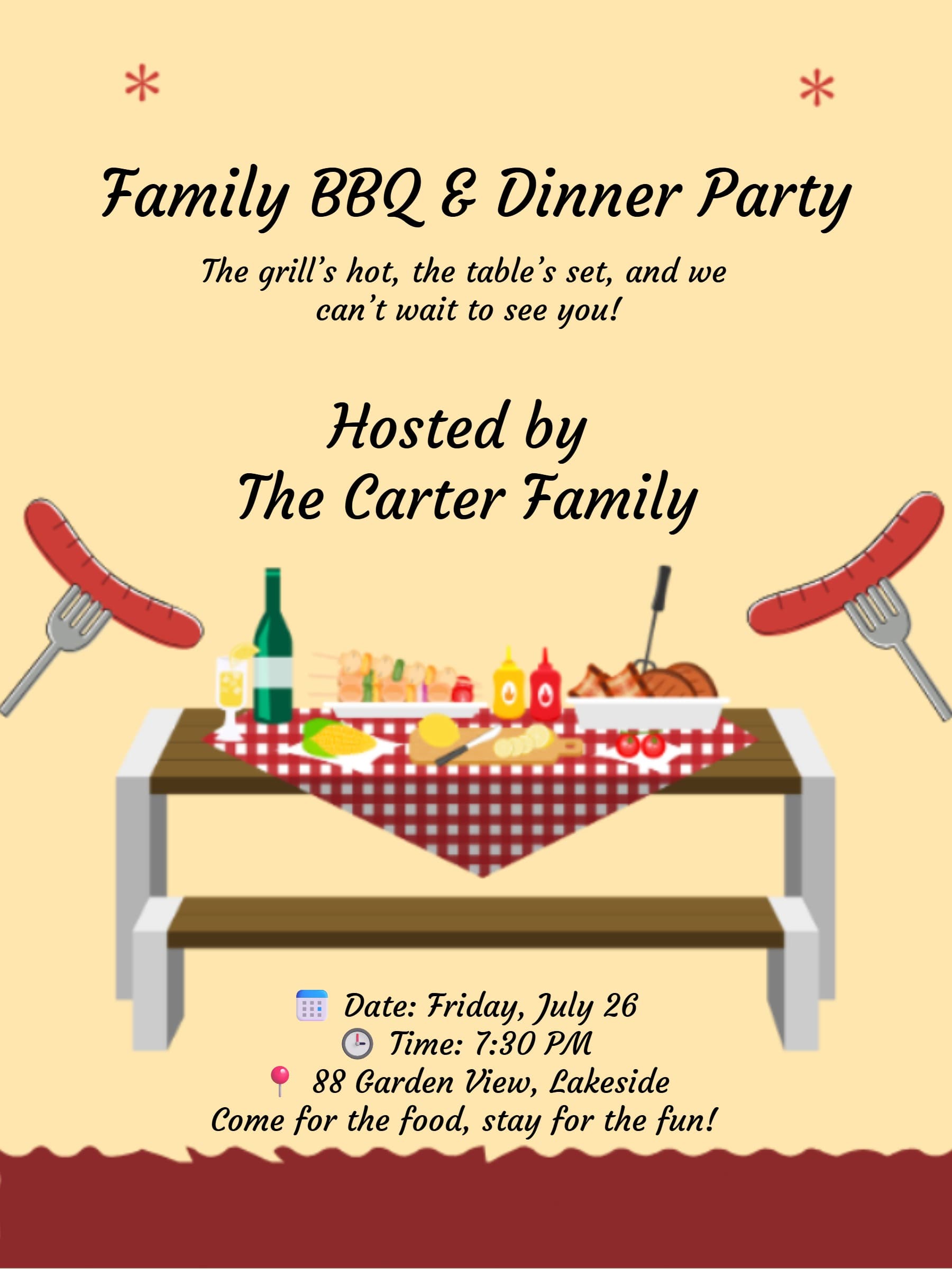 Family BBQ Dinner Party Invitation