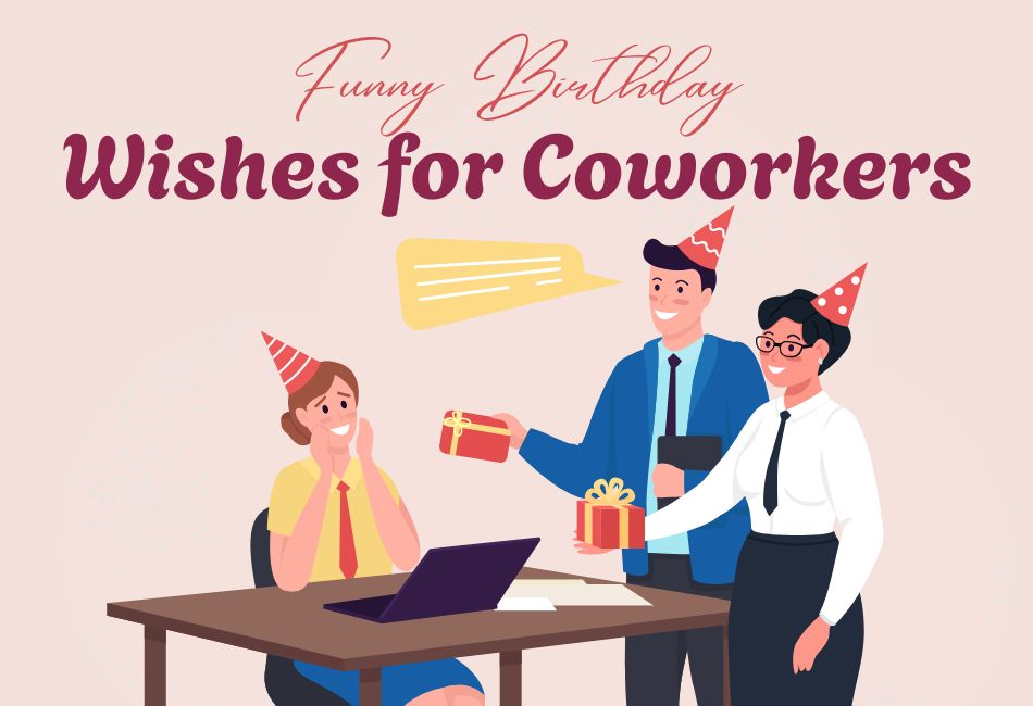Coworkers giving birthday gifts to a surprised colleague, ideal for colleague birthday quotes and office humor posts.