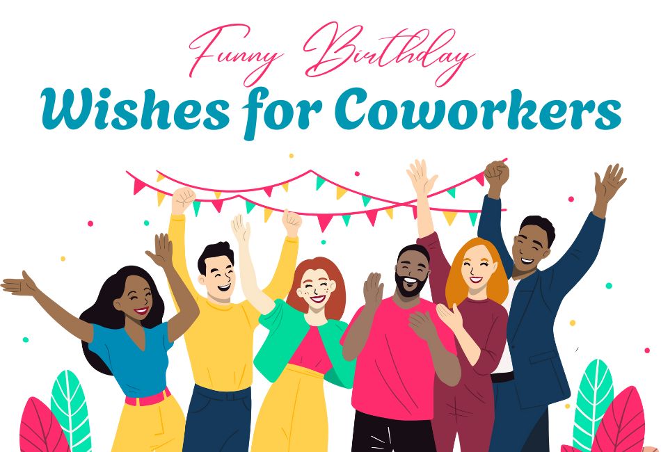 A cheerful group of coworkers celebrating with party hats and confetti—great visual for group birthday ecards and digital birthday greetings.