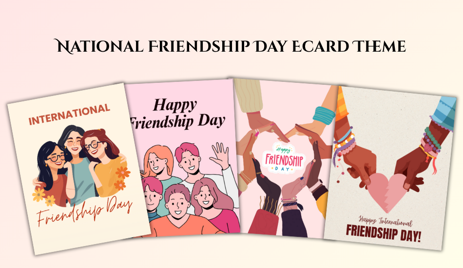 Preview of cute, funny, artistic, and inclusive Friendship Day ecard designs
