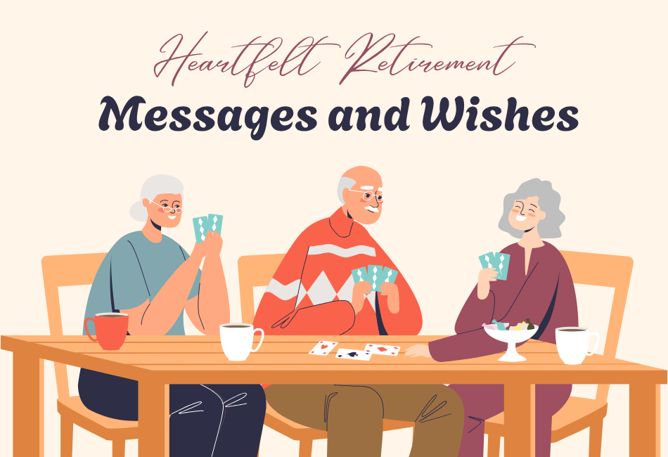 Three elderly friends smiling while playing cards at a table with coffee and snacks, symbolizing retirement joy.
