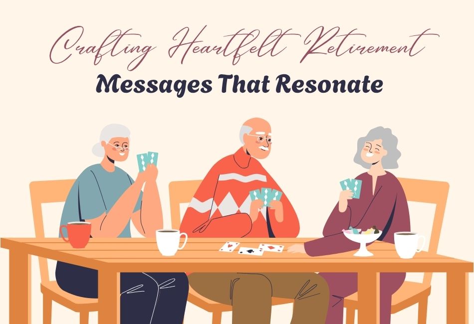 Illustration of elderly friends playing cards and enjoying drinks, symbolizing joyful retirement moments and companionship.